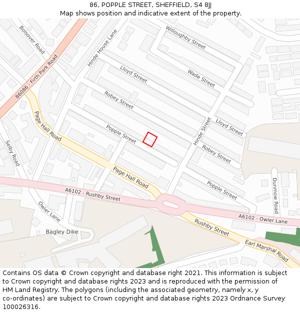 86, POPPLE STREET, SHEFFIELD, S4 8JJ: Location map and indicative extent of plot
