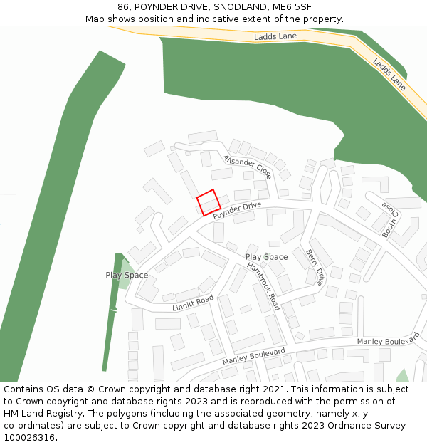 86, POYNDER DRIVE, SNODLAND, ME6 5SF: Location map and indicative extent of plot
