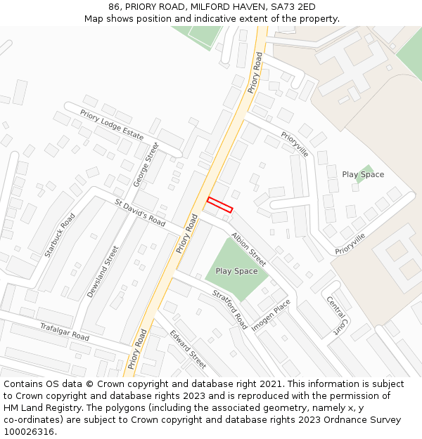 86, PRIORY ROAD, MILFORD HAVEN, SA73 2ED: Location map and indicative extent of plot