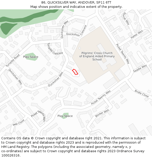 86, QUICKSILVER WAY, ANDOVER, SP11 6TT: Location map and indicative extent of plot