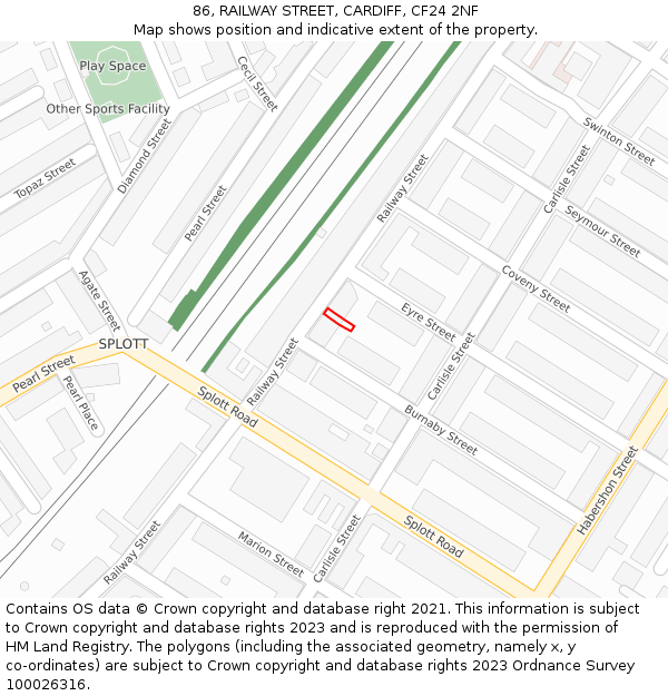 86, RAILWAY STREET, CARDIFF, CF24 2NF: Location map and indicative extent of plot