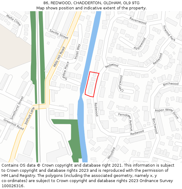 86, REDWOOD, CHADDERTON, OLDHAM, OL9 9TG: Location map and indicative extent of plot