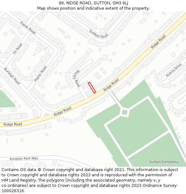 86, RIDGE ROAD, SUTTON, SM3 9LJ: Location map and indicative extent of plot