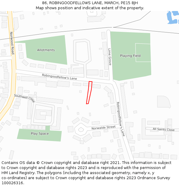 86, ROBINGOODFELLOWS LANE, MARCH, PE15 8JH: Location map and indicative extent of plot