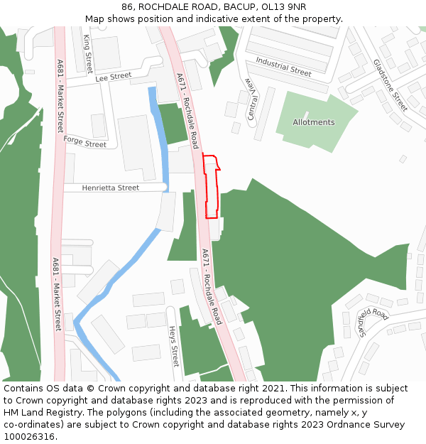 86, ROCHDALE ROAD, BACUP, OL13 9NR: Location map and indicative extent of plot