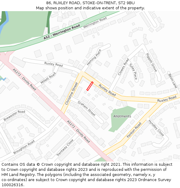 86, RUXLEY ROAD, STOKE-ON-TRENT, ST2 9BU: Location map and indicative extent of plot