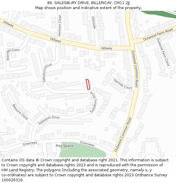 86, SALESBURY DRIVE, BILLERICAY, CM11 2JJ: Location map and indicative extent of plot
