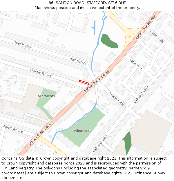 86, SANDON ROAD, STAFFORD, ST16 3HF: Location map and indicative extent of plot
