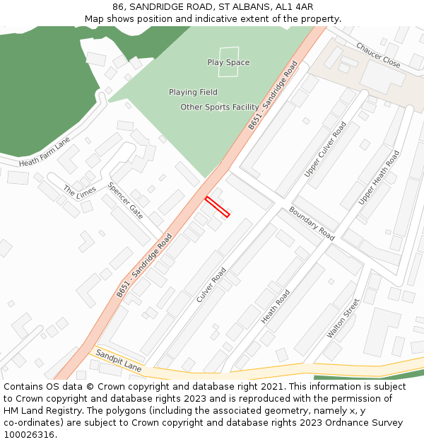 86, SANDRIDGE ROAD, ST ALBANS, AL1 4AR: Location map and indicative extent of plot