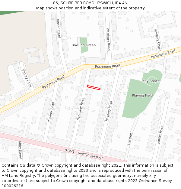 86, SCHREIBER ROAD, IPSWICH, IP4 4NJ: Location map and indicative extent of plot