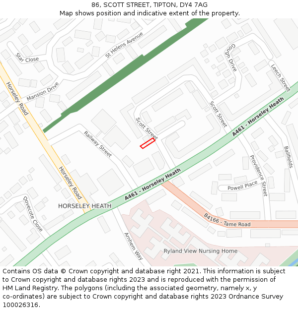 86, SCOTT STREET, TIPTON, DY4 7AG: Location map and indicative extent of plot