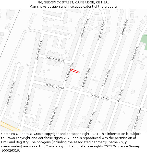 86, SEDGWICK STREET, CAMBRIDGE, CB1 3AL: Location map and indicative extent of plot