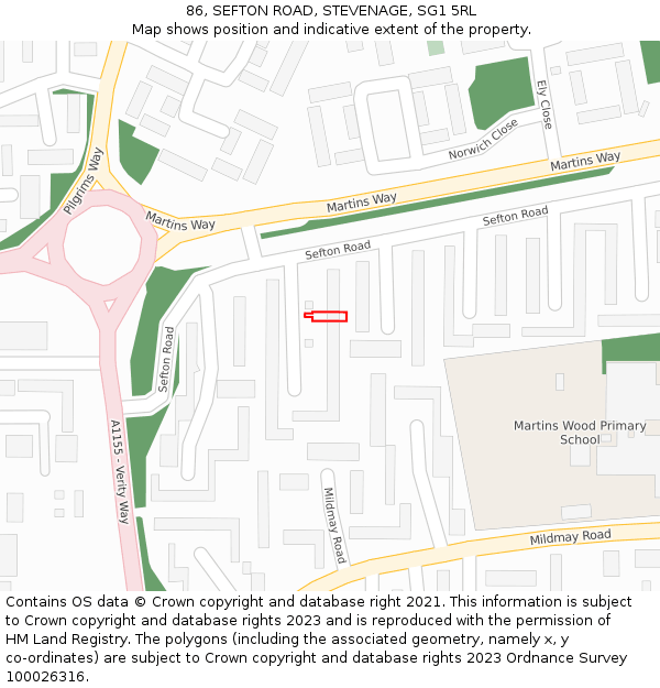 86, SEFTON ROAD, STEVENAGE, SG1 5RL: Location map and indicative extent of plot