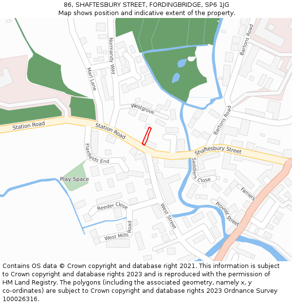 86, SHAFTESBURY STREET, FORDINGBRIDGE, SP6 1JG: Location map and indicative extent of plot
