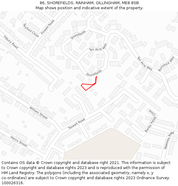 86, SHOREFIELDS, RAINHAM, GILLINGHAM, ME8 8SB: Location map and indicative extent of plot