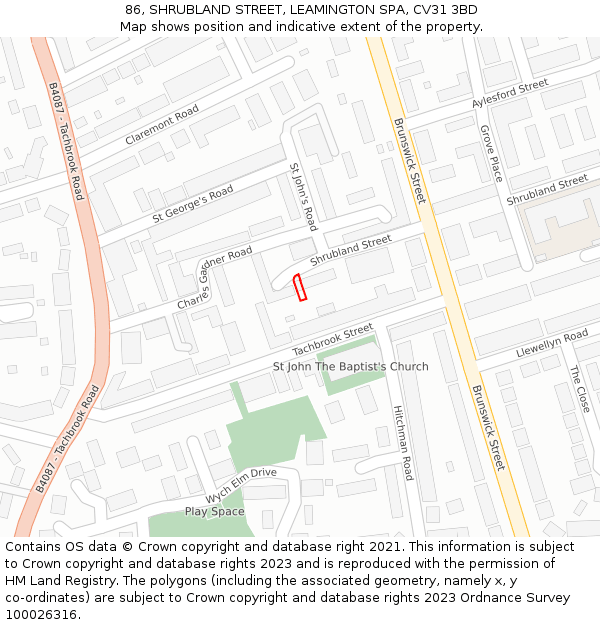 86, SHRUBLAND STREET, LEAMINGTON SPA, CV31 3BD: Location map and indicative extent of plot