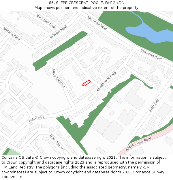 86, SLEPE CRESCENT, POOLE, BH12 4DN: Location map and indicative extent of plot