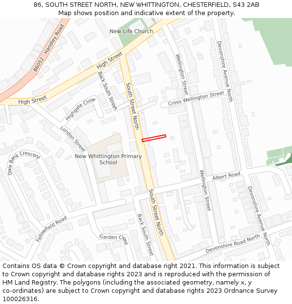 86, SOUTH STREET NORTH, NEW WHITTINGTON, CHESTERFIELD, S43 2AB: Location map and indicative extent of plot