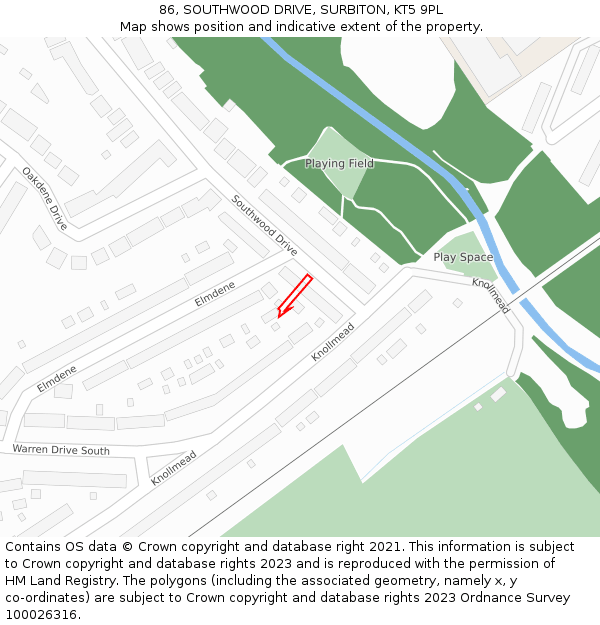 86, SOUTHWOOD DRIVE, SURBITON, KT5 9PL: Location map and indicative extent of plot