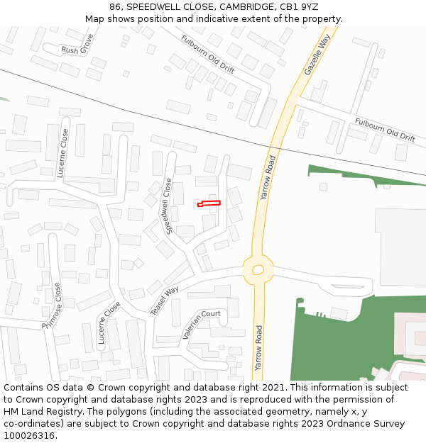 86, SPEEDWELL CLOSE, CAMBRIDGE, CB1 9YZ: Location map and indicative extent of plot