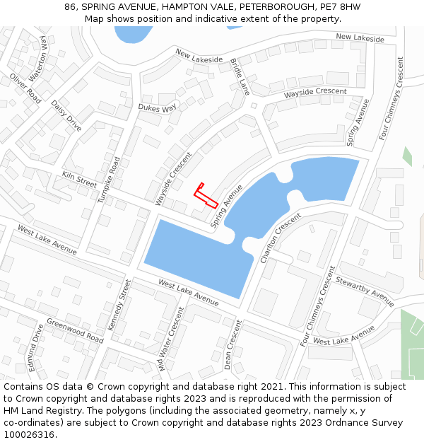 86, SPRING AVENUE, HAMPTON VALE, PETERBOROUGH, PE7 8HW: Location map and indicative extent of plot