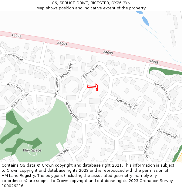 86, SPRUCE DRIVE, BICESTER, OX26 3YN: Location map and indicative extent of plot
