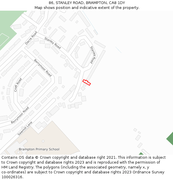 86, STANLEY ROAD, BRAMPTON, CA8 1DY: Location map and indicative extent of plot