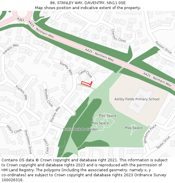 86, STANLEY WAY, DAVENTRY, NN11 0SE: Location map and indicative extent of plot