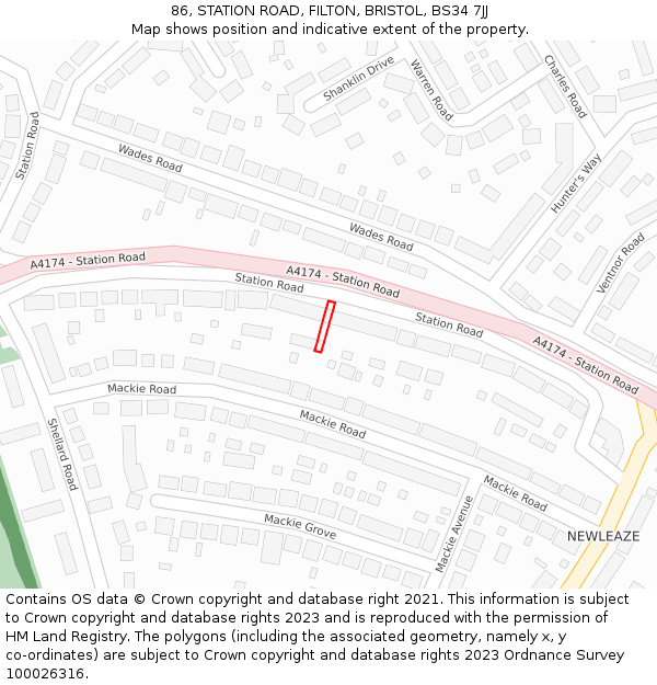 86, STATION ROAD, FILTON, BRISTOL, BS34 7JJ: Location map and indicative extent of plot