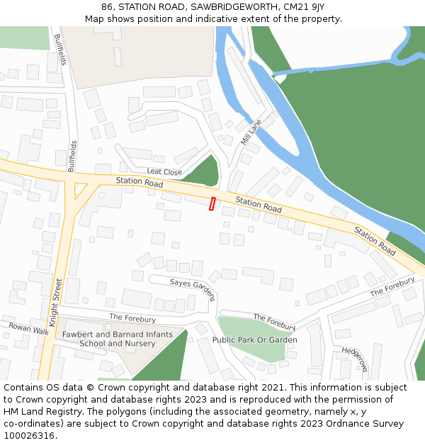 86, STATION ROAD, SAWBRIDGEWORTH, CM21 9JY: Location map and indicative extent of plot