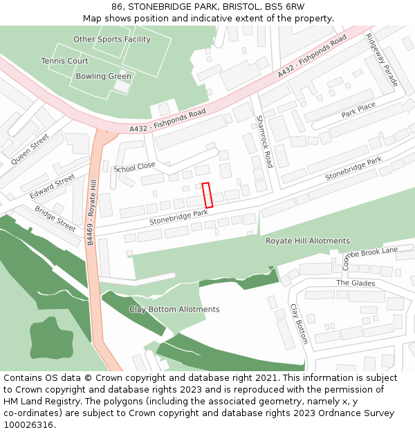 86, STONEBRIDGE PARK, BRISTOL, BS5 6RW: Location map and indicative extent of plot