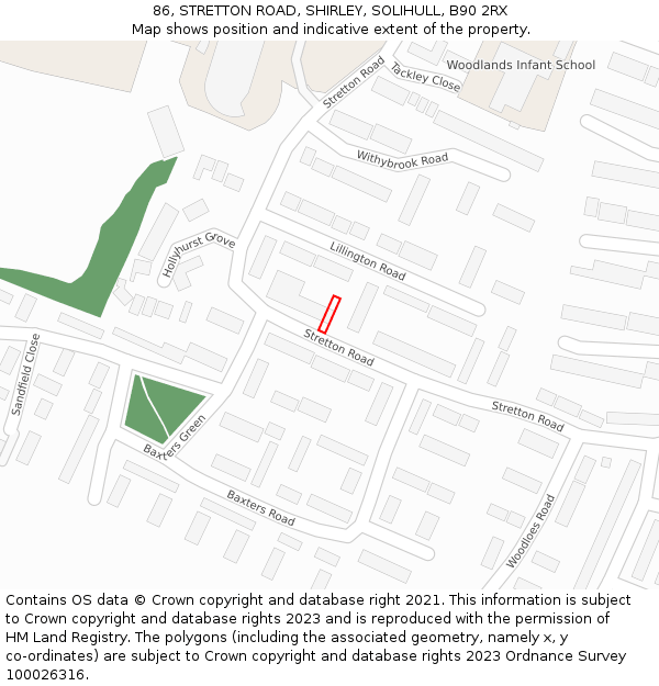 86, STRETTON ROAD, SHIRLEY, SOLIHULL, B90 2RX: Location map and indicative extent of plot