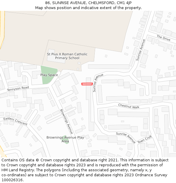 86, SUNRISE AVENUE, CHELMSFORD, CM1 4JP: Location map and indicative extent of plot