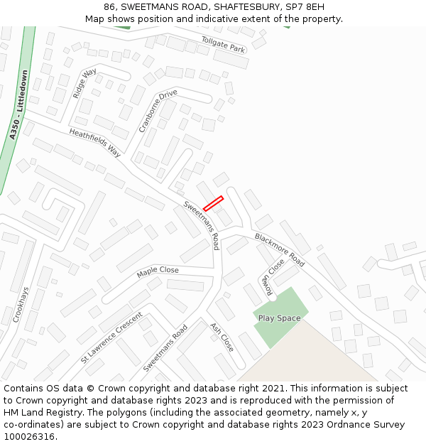 86, SWEETMANS ROAD, SHAFTESBURY, SP7 8EH: Location map and indicative extent of plot