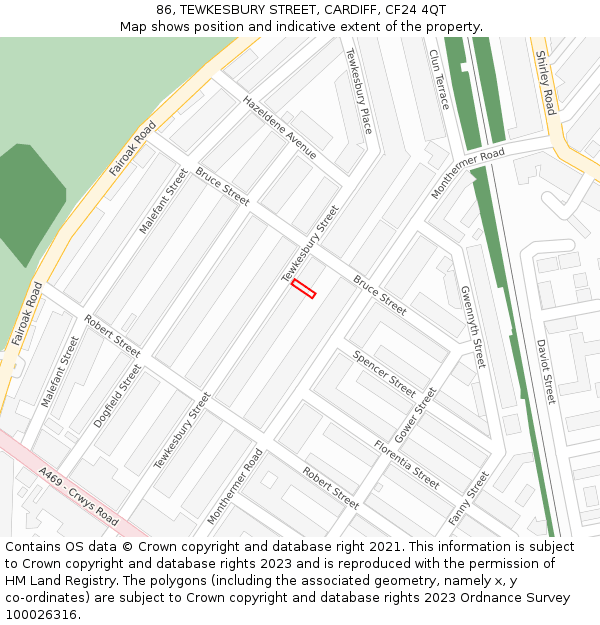 86, TEWKESBURY STREET, CARDIFF, CF24 4QT: Location map and indicative extent of plot