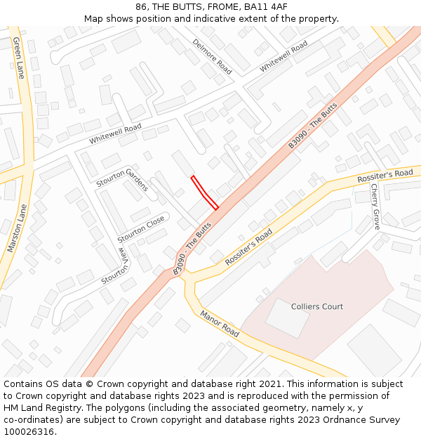 86, THE BUTTS, FROME, BA11 4AF: Location map and indicative extent of plot