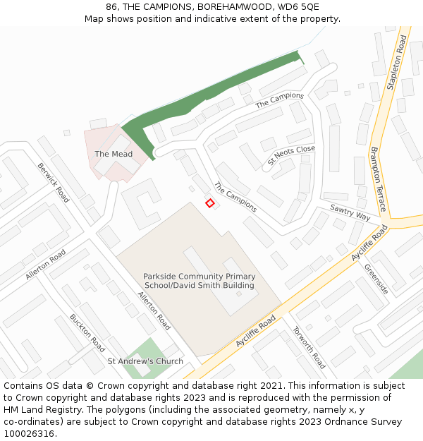 86, THE CAMPIONS, BOREHAMWOOD, WD6 5QE: Location map and indicative extent of plot