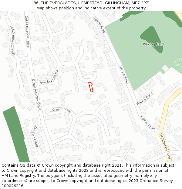 86, THE EVERGLADES, HEMPSTEAD, GILLINGHAM, ME7 3PZ: Location map and indicative extent of plot