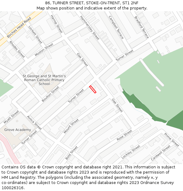 86, TURNER STREET, STOKE-ON-TRENT, ST1 2NF: Location map and indicative extent of plot