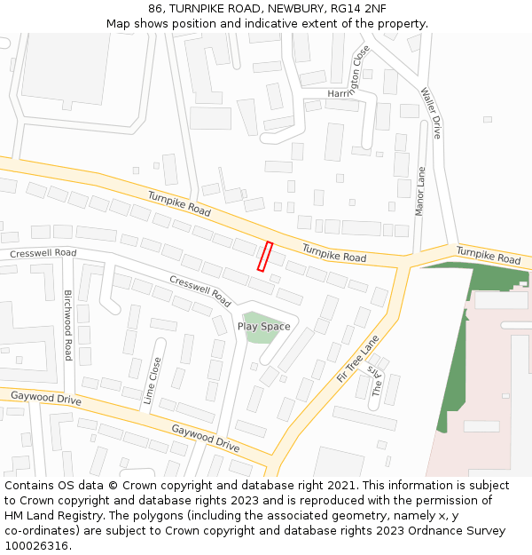86, TURNPIKE ROAD, NEWBURY, RG14 2NF: Location map and indicative extent of plot