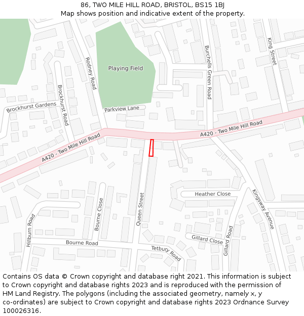 86, TWO MILE HILL ROAD, BRISTOL, BS15 1BJ: Location map and indicative extent of plot