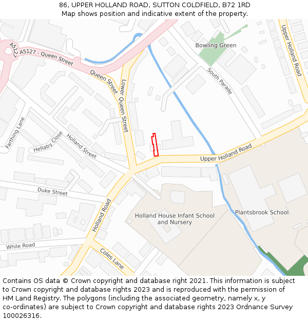 86, UPPER HOLLAND ROAD, SUTTON COLDFIELD, B72 1RD: Location map and indicative extent of plot