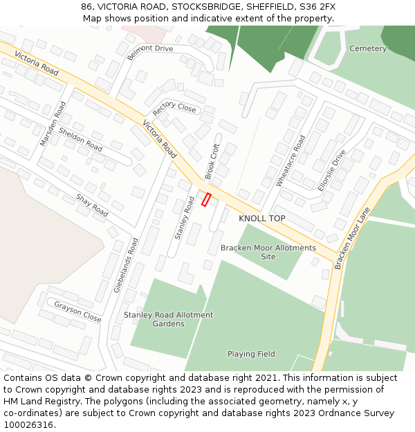 86, VICTORIA ROAD, STOCKSBRIDGE, SHEFFIELD, S36 2FX: Location map and indicative extent of plot