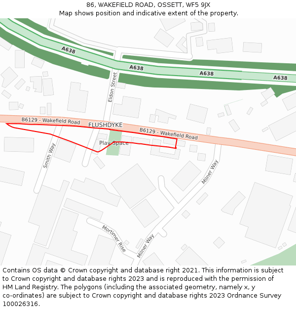 86, WAKEFIELD ROAD, OSSETT, WF5 9JX: Location map and indicative extent of plot