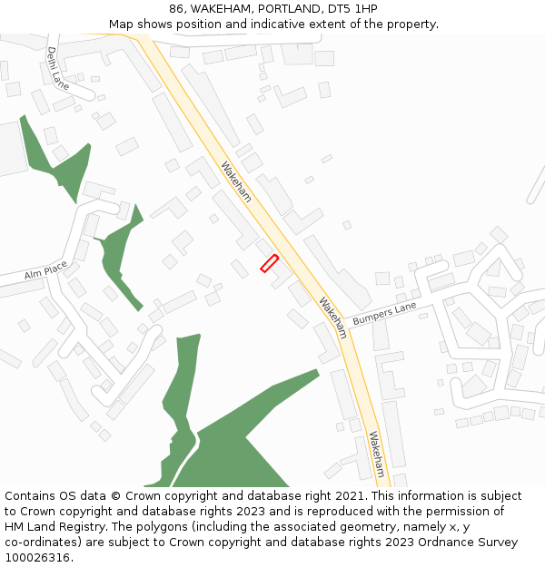86, WAKEHAM, PORTLAND, DT5 1HP: Location map and indicative extent of plot