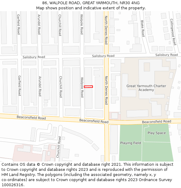 86, WALPOLE ROAD, GREAT YARMOUTH, NR30 4NG: Location map and indicative extent of plot