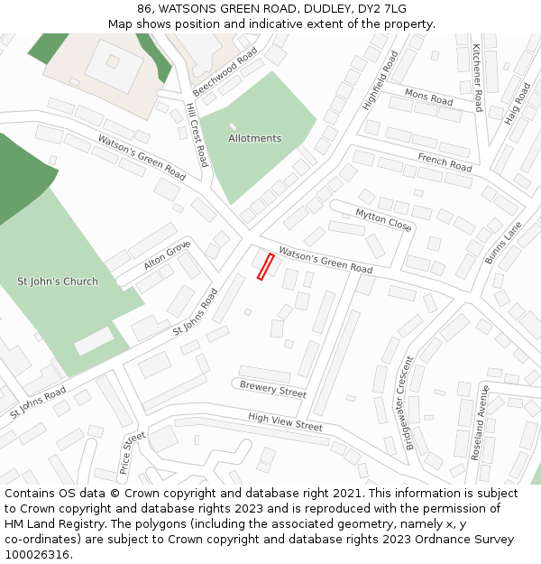 86, WATSONS GREEN ROAD, DUDLEY, DY2 7LG: Location map and indicative extent of plot