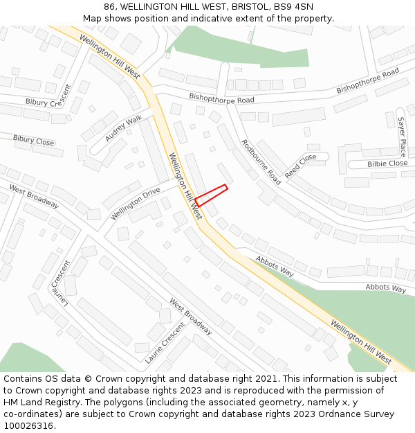 86, WELLINGTON HILL WEST, BRISTOL, BS9 4SN: Location map and indicative extent of plot