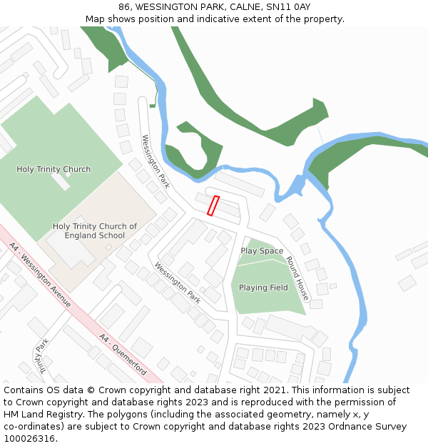 86, WESSINGTON PARK, CALNE, SN11 0AY: Location map and indicative extent of plot