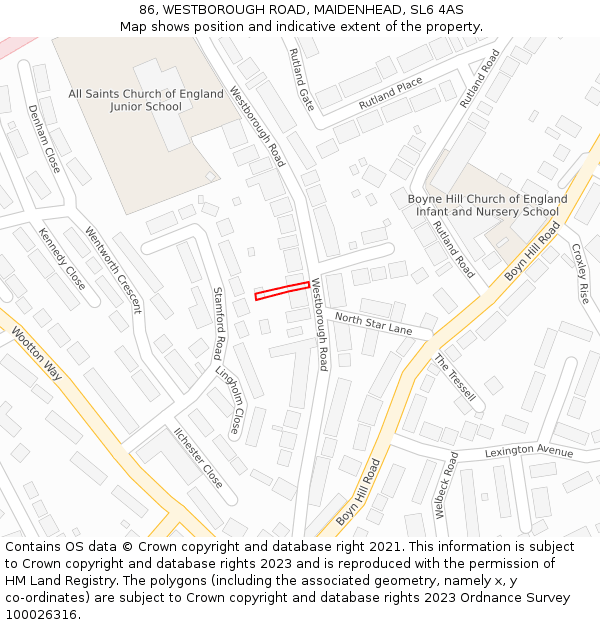 86, WESTBOROUGH ROAD, MAIDENHEAD, SL6 4AS: Location map and indicative extent of plot